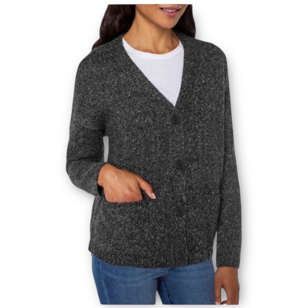 Well Worn Women's Charcoal Button-Up Cardigan